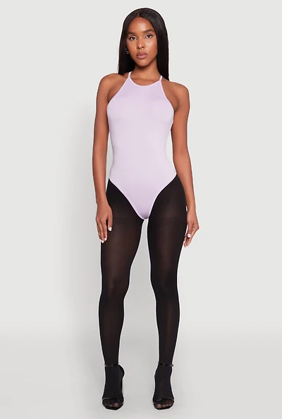 Womens Daisy High Neck Cami Bodysuit, Purple, Size S