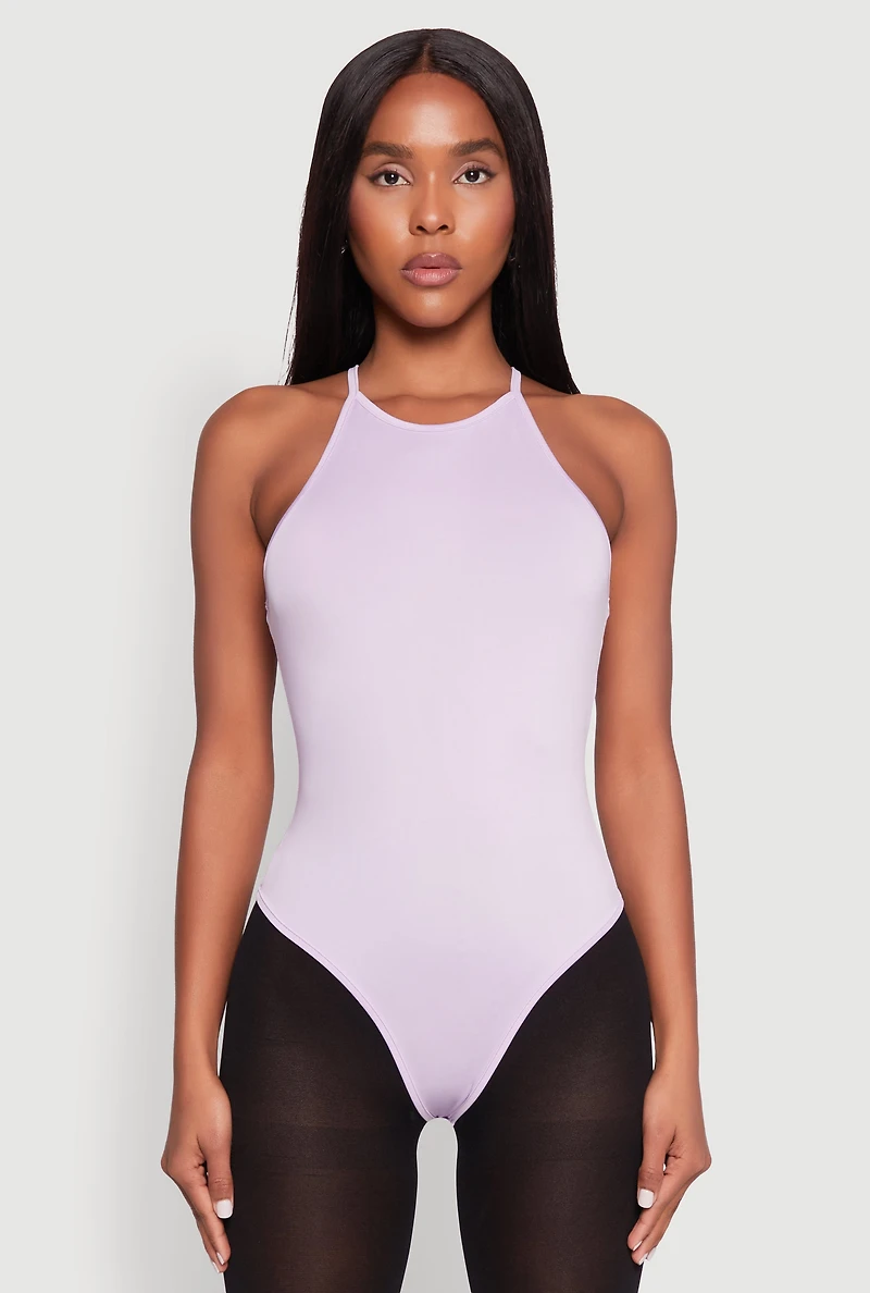 Womens Daisy High Neck Cami Bodysuit, Purple, Size S