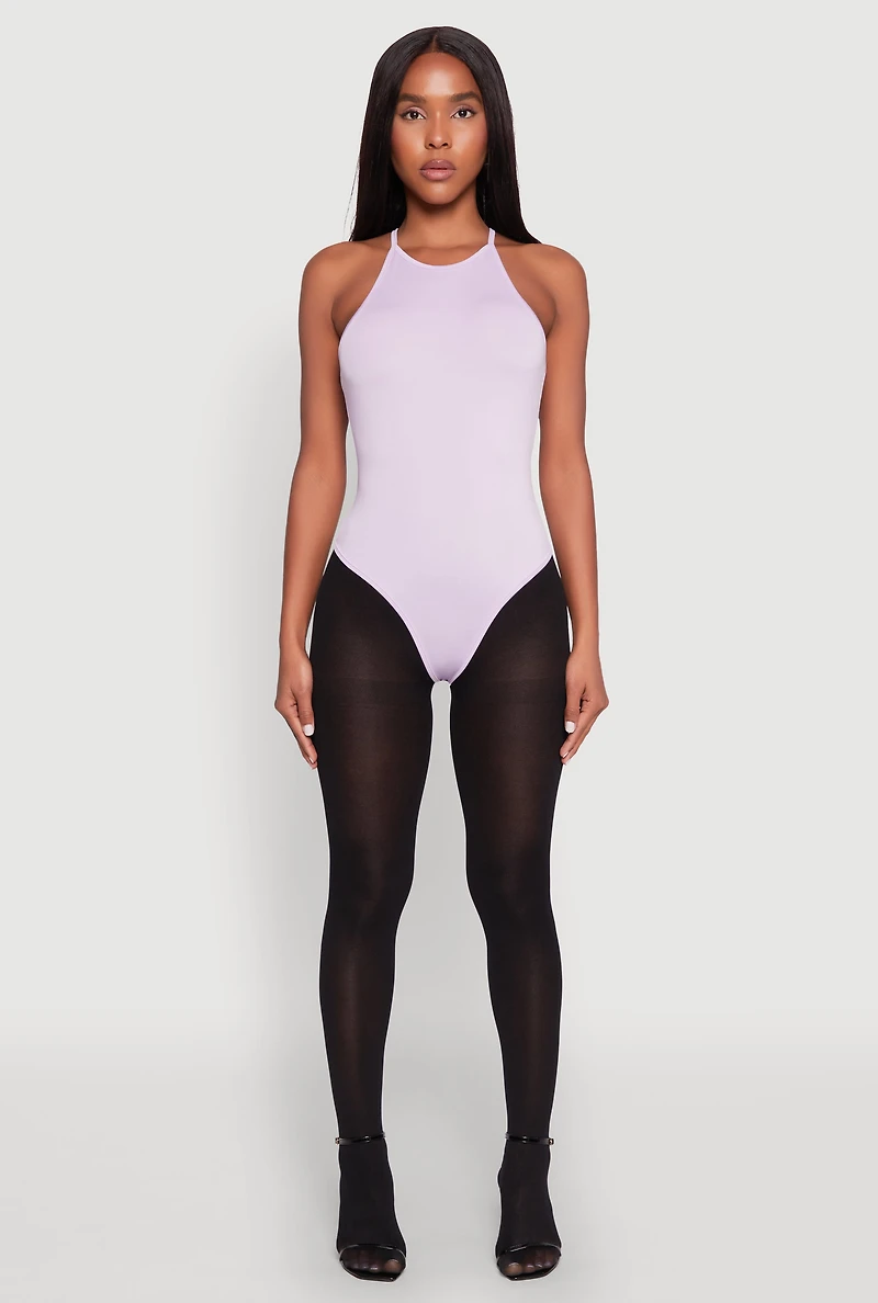 Womens Daisy High Neck Cami Bodysuit, Purple, Size S