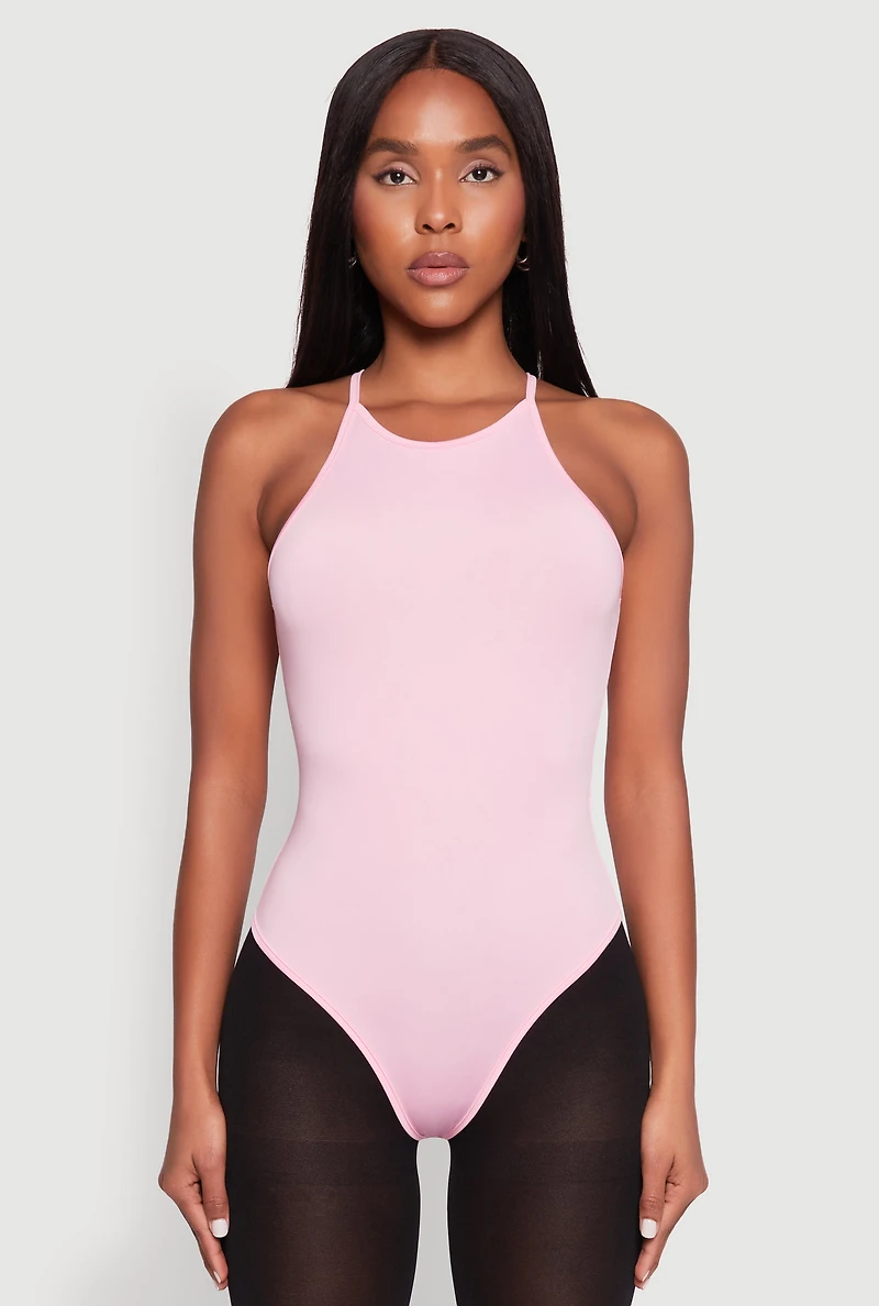 Womens Daisy High Neck Cami Bodysuit, Pink, Size M