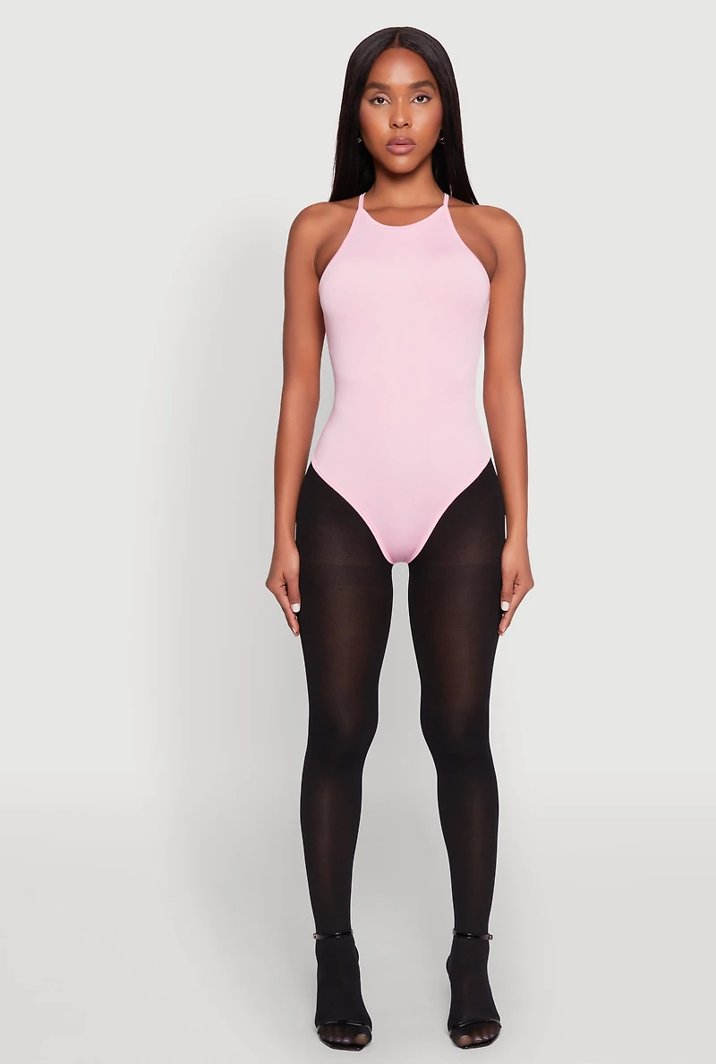 Womens Daisy High Neck Cami Bodysuit, Pink, Size M