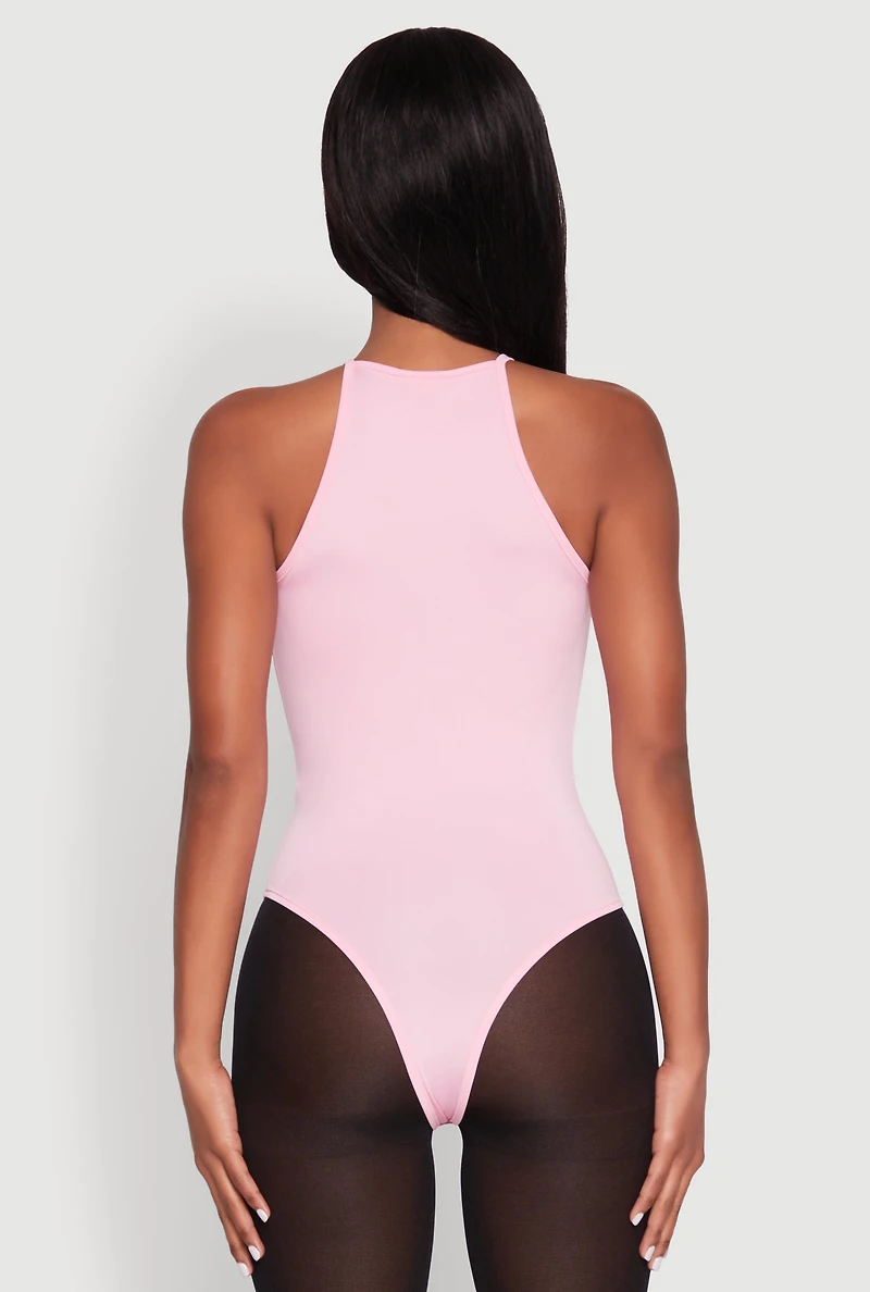 Womens Daisy High Neck Cami Bodysuit, Pink, Size M