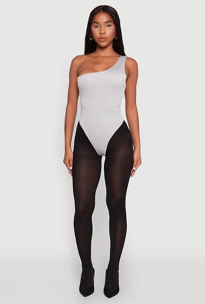 Womens Daisy Sleeveless One Shoulder Bodysuit, Grey, Size M