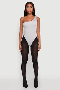 Womens Daisy Sleeveless One Shoulder Bodysuit, Grey, Size M