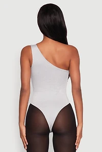 Womens Daisy Sleeveless One Shoulder Bodysuit, Grey, Size M