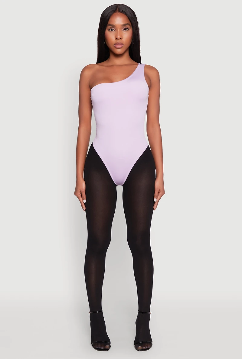 Womens Daisy Sleeveless One Shoulder Bodysuit, Purple, Size XL