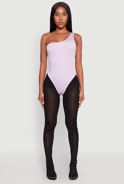 Womens Daisy Sleeveless One Shoulder Bodysuit, Purple, Size XL