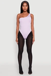 Womens Daisy Sleeveless One Shoulder Bodysuit, Purple, Size XL