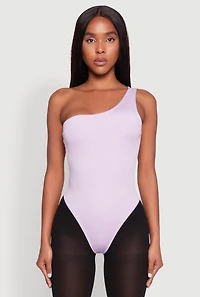Womens Daisy Sleeveless One Shoulder Bodysuit, Purple, Size XL