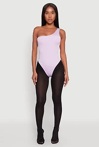 Womens Daisy Sleeveless One Shoulder Bodysuit, Purple, Size XL
