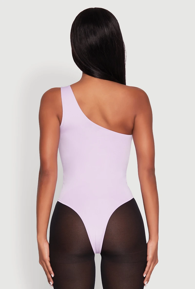 Womens Daisy Sleeveless One Shoulder Bodysuit, Purple, Size XL