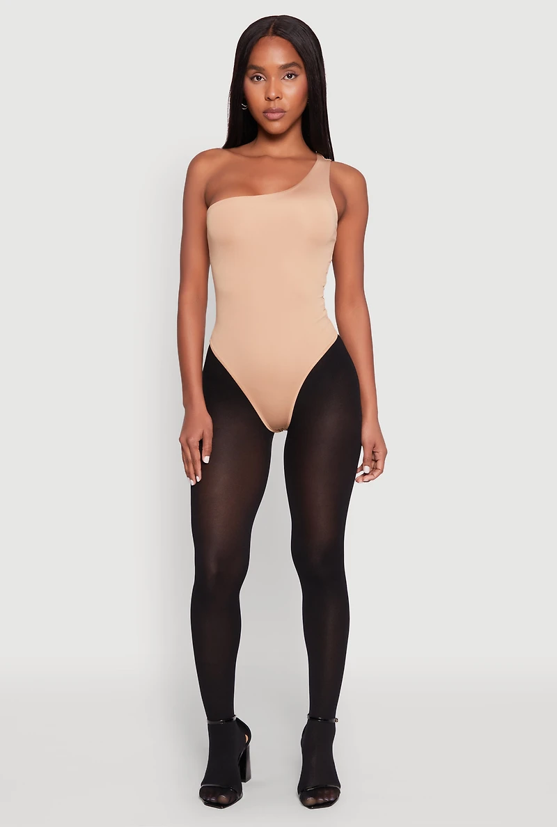 Womens Daisy Sleeveless One Shoulder Bodysuit, Beige, Size S