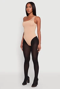 Womens Daisy Sleeveless One Shoulder Bodysuit, Beige, Size S