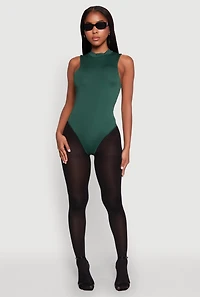 Womens Daisy Mock Neck Tank Bodysuit, Green, Size S