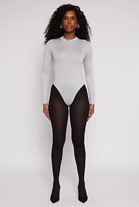 Womens Daisy Mock Neck Long Sleeve Bodysuit, Grey, Size L