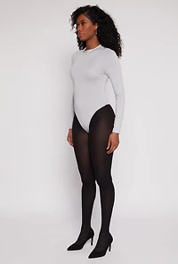 Womens Daisy Mock Neck Long Sleeve Bodysuit, Grey, Size L