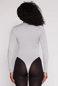 Womens Daisy Mock Neck Long Sleeve Bodysuit, Grey, Size L