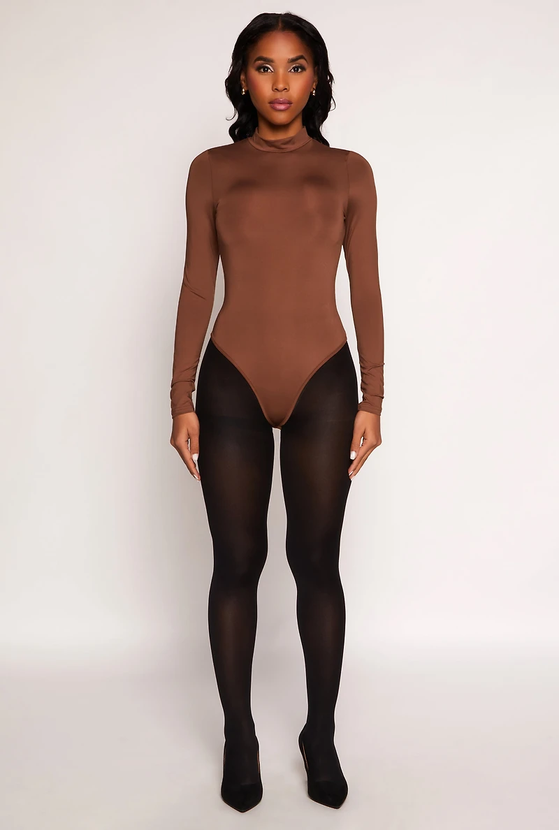 Womens Daisy Mock Neck Long Sleeve Bodysuit,