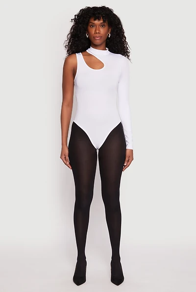 Womens Daisy Keyhole One Shoulder Bodysuit, White, Size L