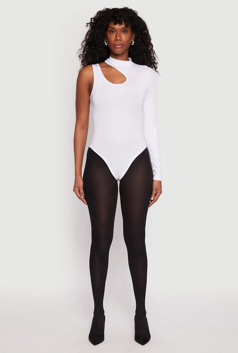 Womens Daisy Keyhole One Shoulder Bodysuit, White, Size M