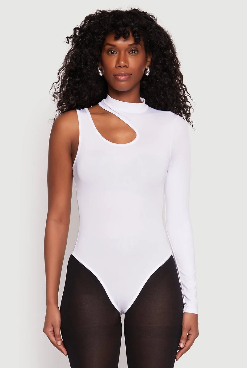 Womens Daisy Keyhole One Shoulder Bodysuit, White, Size M