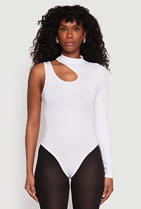 Womens Daisy Keyhole One Shoulder Bodysuit, White, Size M