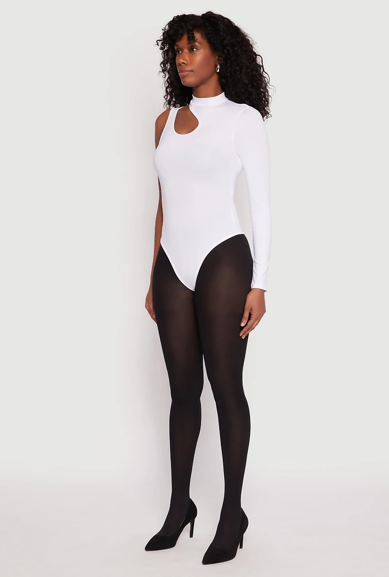 Womens Daisy Keyhole One Shoulder Bodysuit, White, Size M