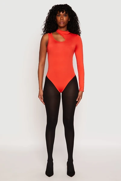 Womens Daisy Keyhole One Shoulder Bodysuit, Orange,