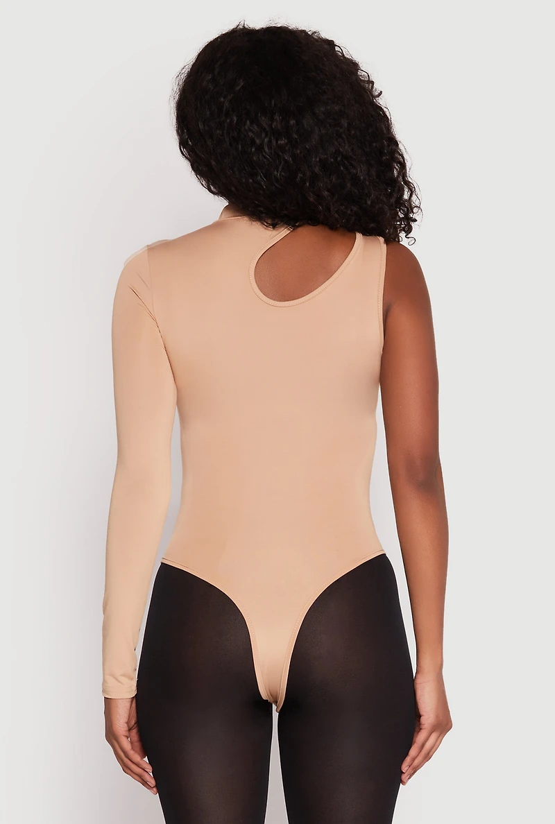 Womens Daisy Keyhole One Shoulder Bodysuit, Beige, Size L