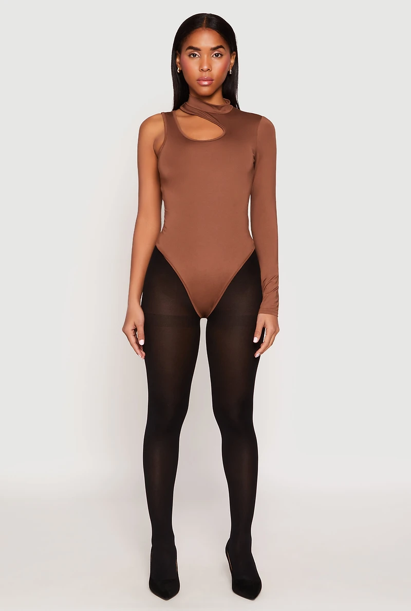 Womens Daisy Keyhole One Shoulder Bodysuit, Brown, Size S