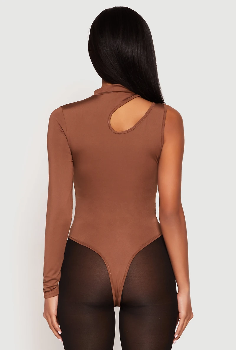 Womens Daisy Keyhole One Shoulder Bodysuit, Brown, Size S