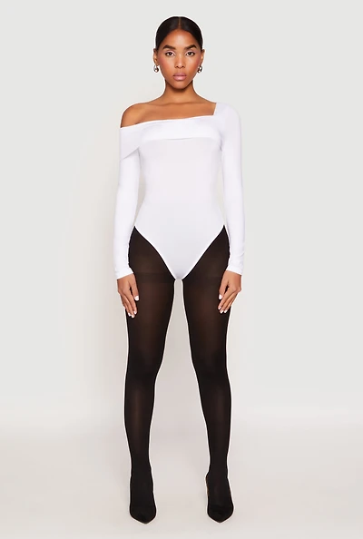 Womens Daisy One Shoulder Bodysuit, White,