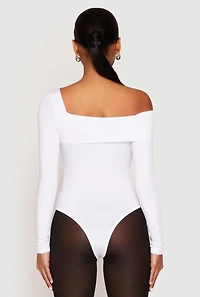 Womens Daisy One Shoulder Bodysuit, White, Size L
