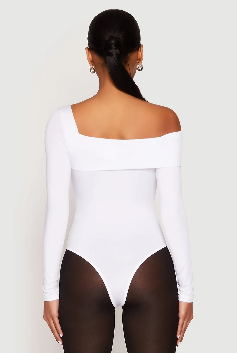 Womens Daisy One Shoulder Bodysuit, White,