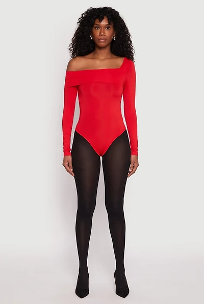 Womens Daisy One Shoulder Bodysuit, Red, Size S