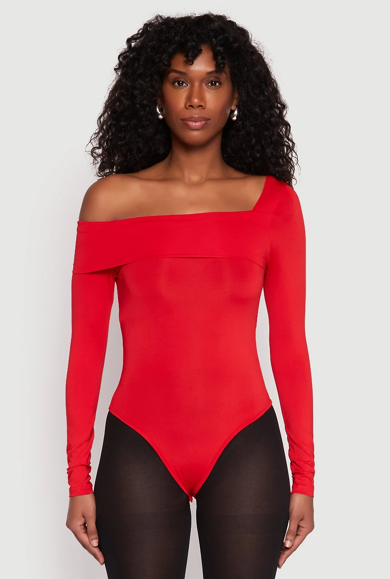 Womens Daisy One Shoulder Bodysuit, Red, Size S