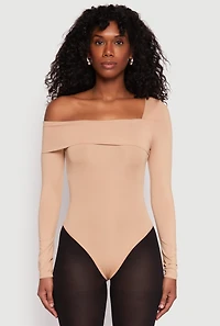 Womens Daisy One Shoulder Bodysuit, Beige, Size M