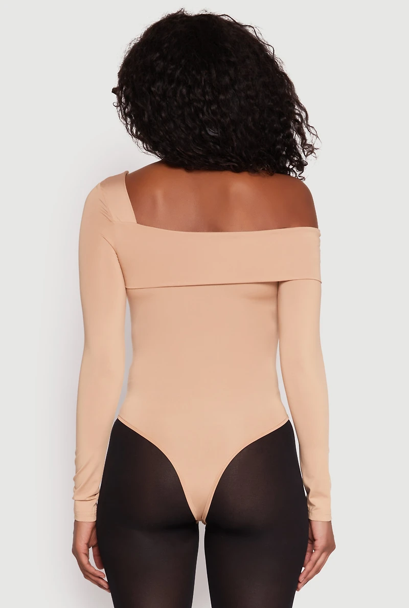 Womens Daisy One Shoulder Bodysuit, Beige, Size M