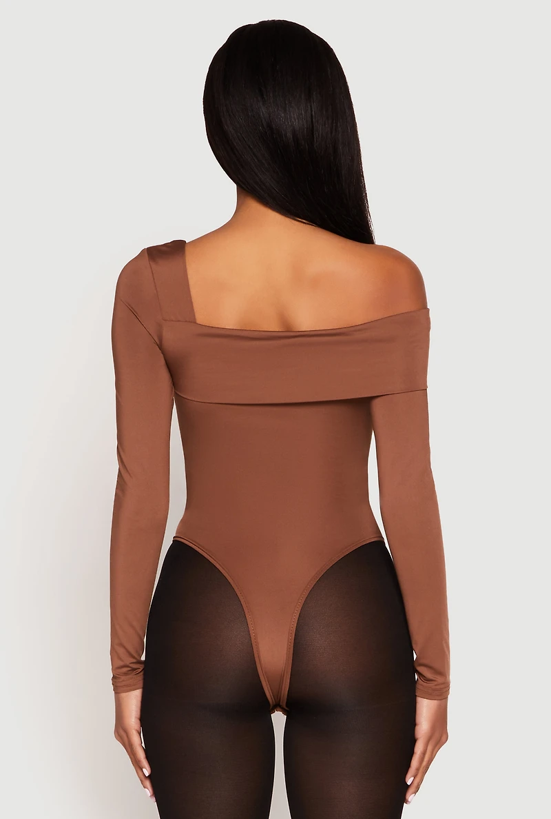 Womens Daisy One Shoulder Bodysuit, Brown, Size S