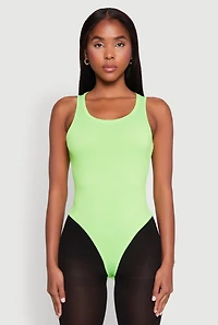 Womens Daisy Basic Ribbed Knit Tank Bodysuit, Green, Size M