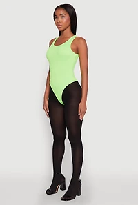 Womens Daisy Basic Ribbed Knit Tank Bodysuit, Green, Size M