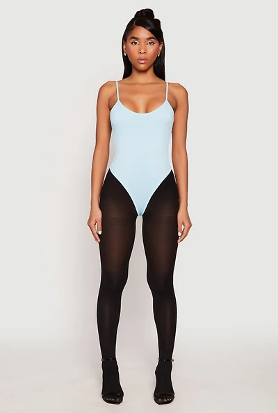 Womens Daisy Rib Knit Cami Thong Bodysuit, Blue, Size S