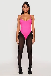 Womens Daisy Rib Knit Cami Thong Bodysuit, Pink, Size S