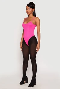 Womens Daisy Rib Knit Cami Thong Bodysuit, Pink, Size S
