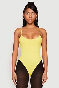 Womens Daisy Rib Knit Cami Thong Bodysuit, Yellow, Size M
