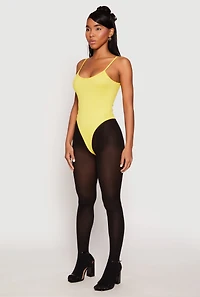 Womens Daisy Rib Knit Cami Thong Bodysuit, Yellow, Size M