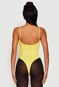 Womens Daisy Rib Knit Cami Thong Bodysuit, Yellow, Size S
