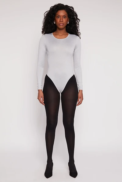 Womens Daisy Crew Neck Long Sleeve Bodysuit, Grey, Size L