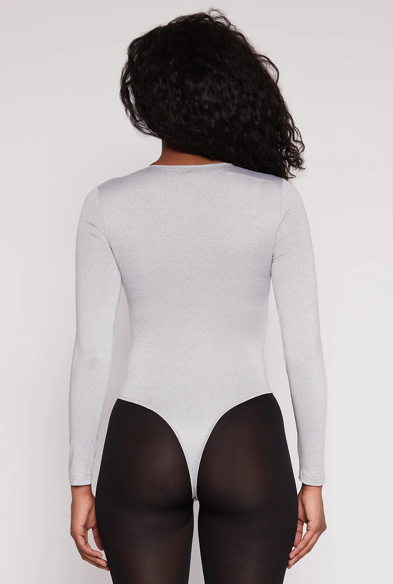 Womens Daisy Crew Neck Long Sleeve Bodysuit, Grey, Size L