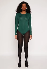 Womens Daisy Crew Neck Long Sleeve Bodysuit, Green, Size M